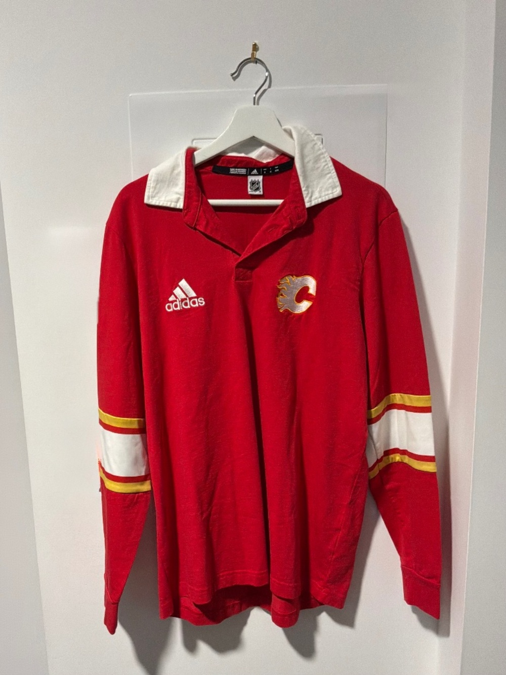Adidas Calgary Flames Retro Rugby Top Polo Shirt - Red/White - Size M